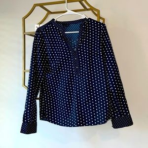 Limited Navy blouse size M, gold buttons and white polka dots
